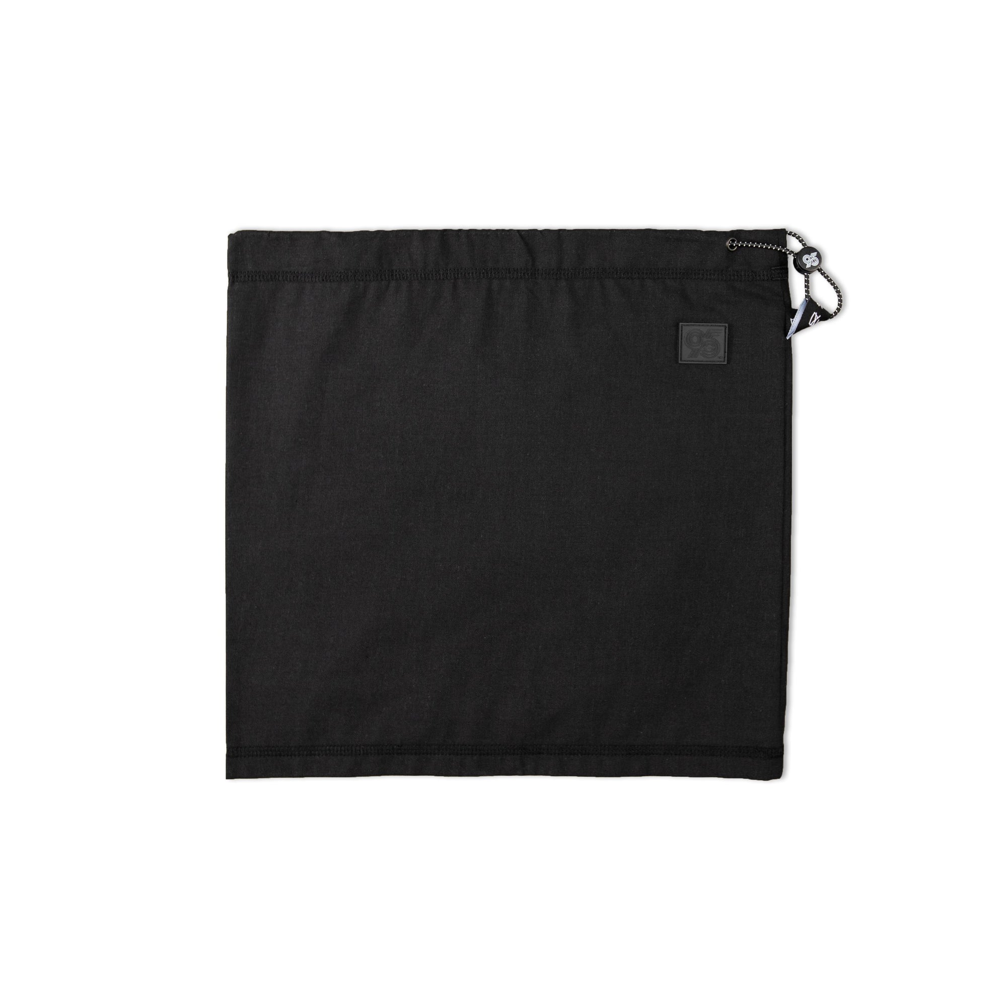 Black hemp and cotton biogaiter lying flat on a white background